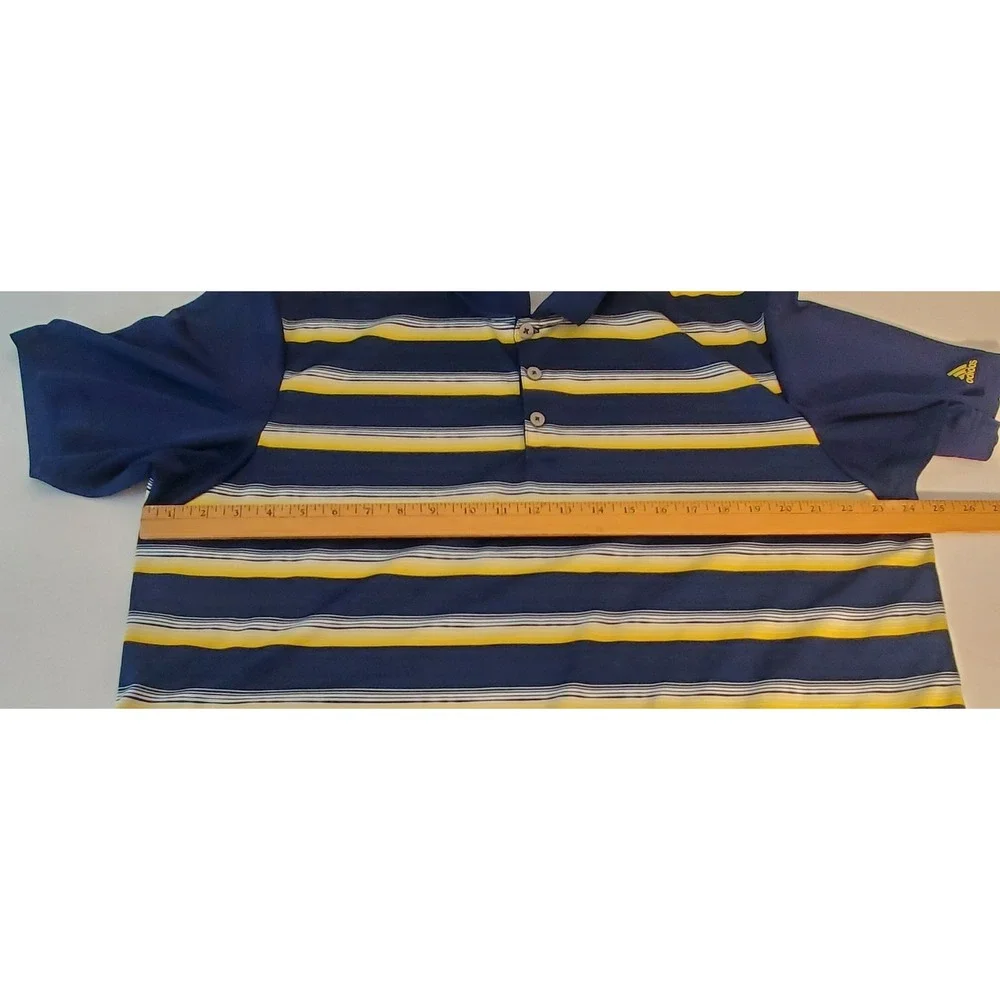 Adidas Climacool Polo Shirt Mens XL‎ Navy Blue / Yellow Striped Short Sleeves